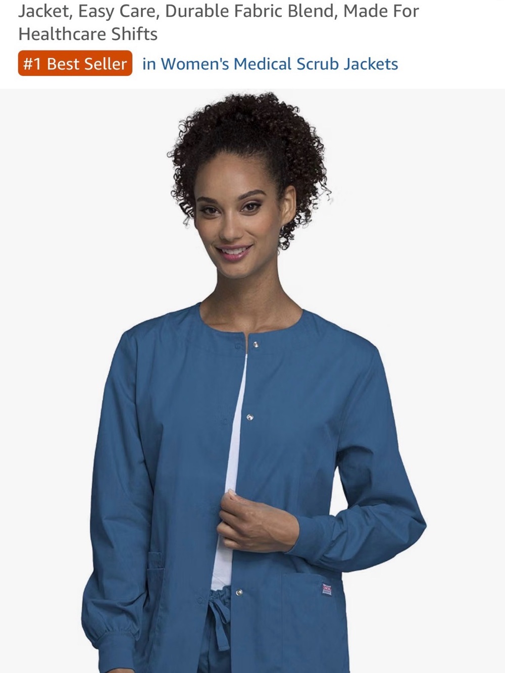 Women's Snap-Front Button Down Medical Jacket in Blue